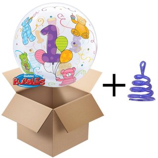 1. Geburtstag Bubble - gefüllt mit Ballongas + Federballongewicht Walker