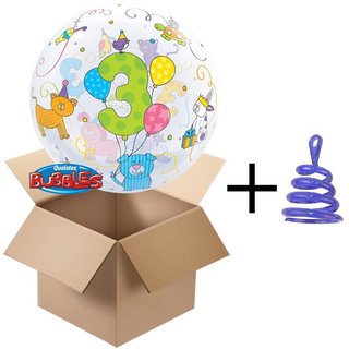 3 Geburtstag Bubble - gefüllt mit Ballongas + Federballongewicht Walker